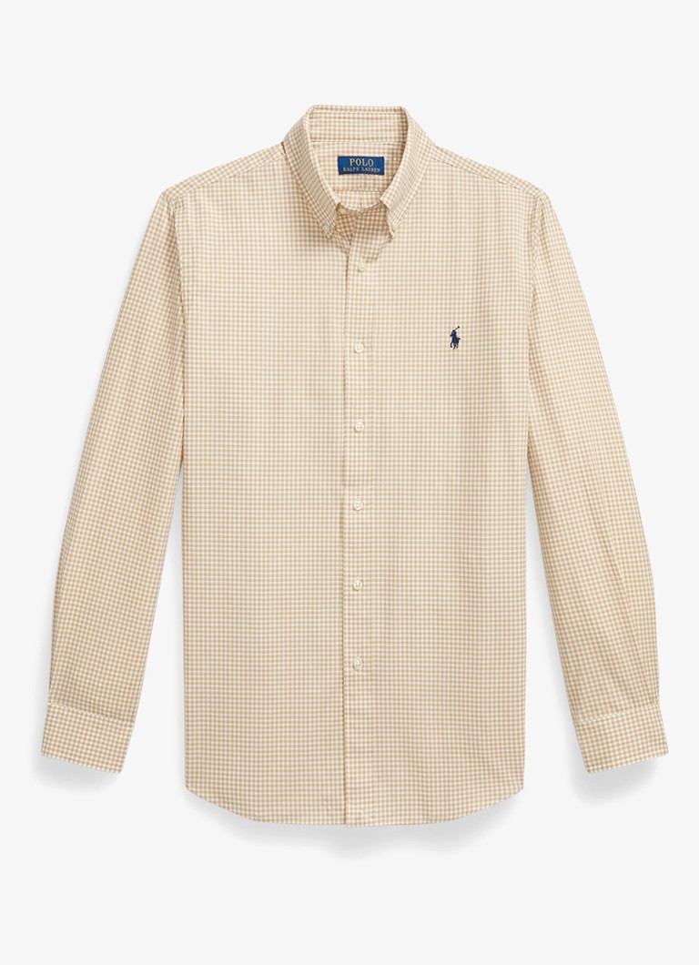 Ralph Lauren Heren Custom fit overhemd met ruitdessin en logoborduring in de kleur Classic Camel White / Camel