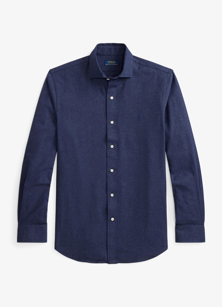 Ralph Lauren Heren Custom fit keper performance overhemd met logo in de kleur Spring Navy Heather / Donkerblauw