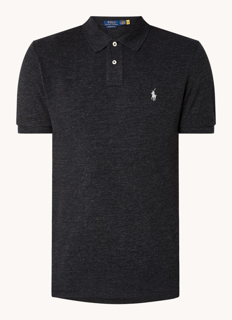 Ralph Lauren Heren Custom slim fit polo van piqué katoen in de kleur Black Marl Heather / Donkergrijs