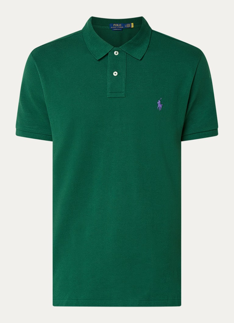 Ralph Lauren Heren Custom slim fit polo van piqué katoen met logoborduring in de kleur New Forest / Donkergroen
