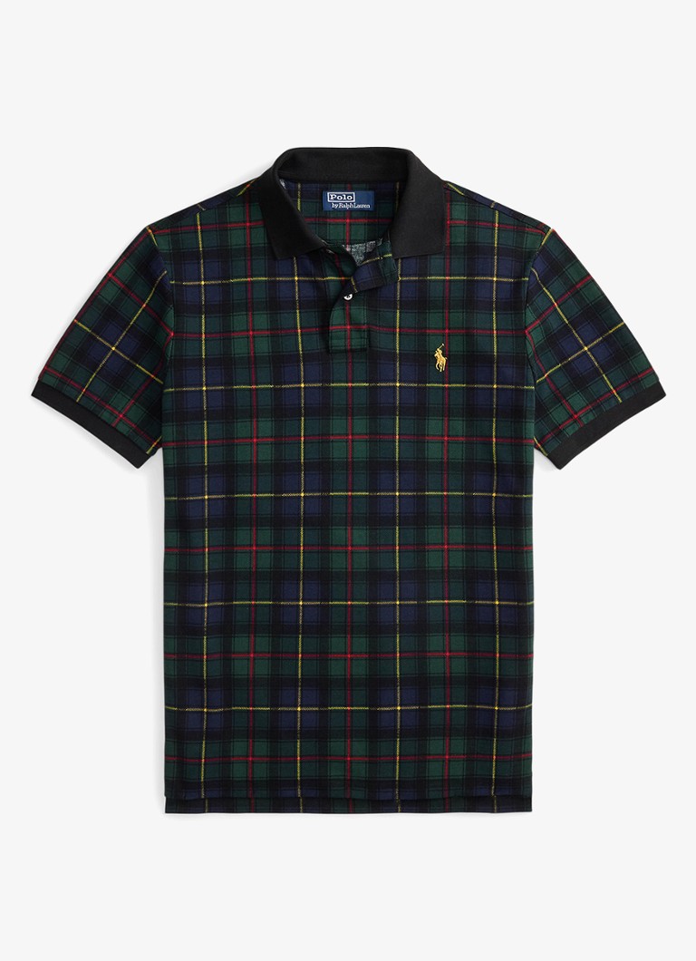 Ralph Lauren Heren Polo met ruitdessin en logoborduring in de kleur Donkergroen