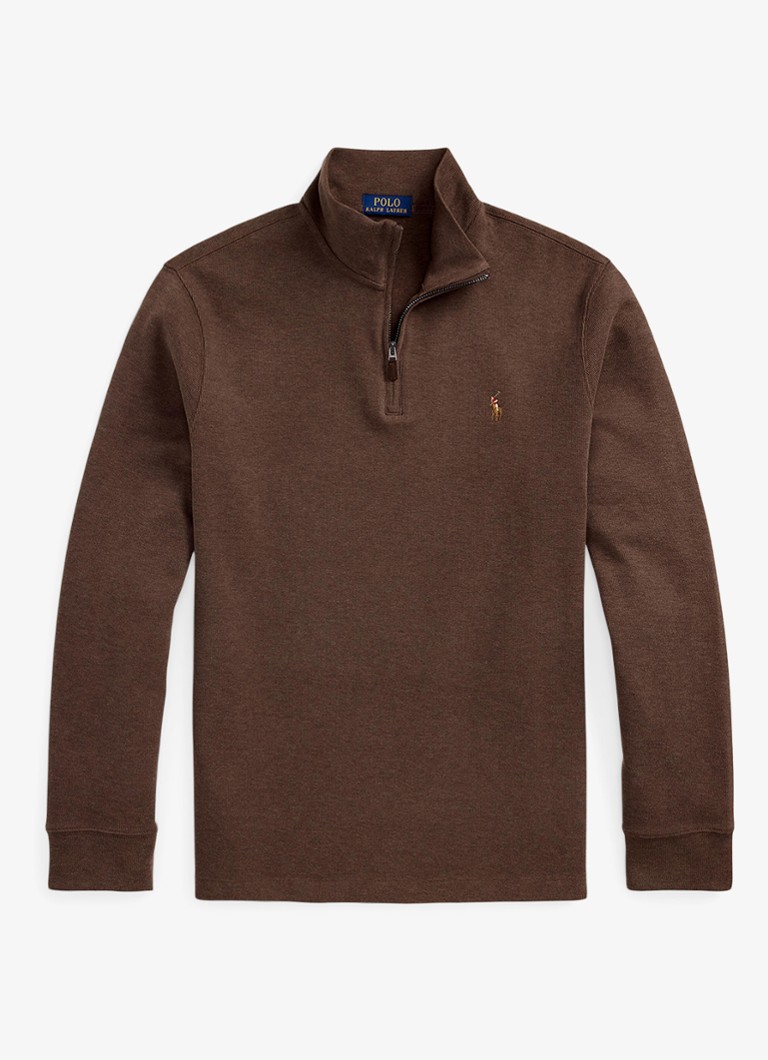 Ralph Lauren Heren Fijngebreide trui met halve rits in de kleur Nutmeg Brown Heather 2ZAO