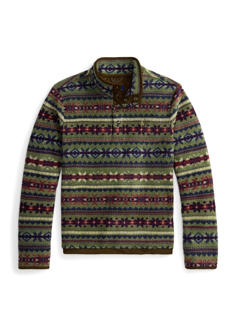 Ralph Lauren Heren Fair Isle trui van fleece met polokraag in de kleur Green Combo / Groen