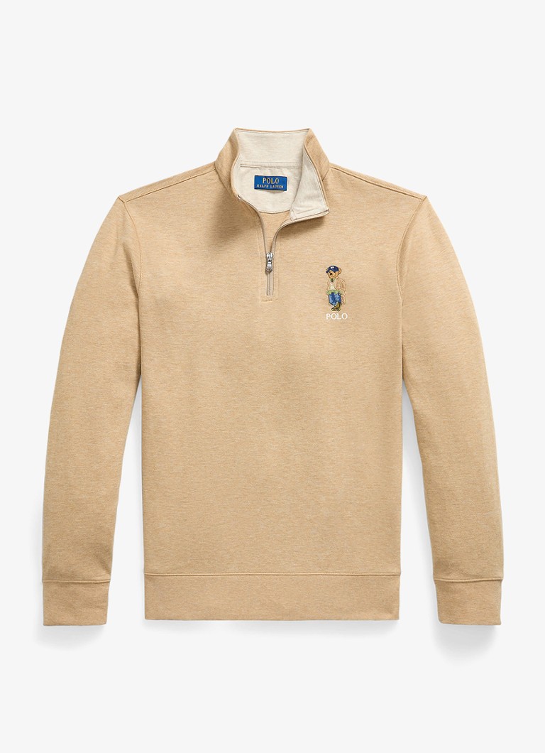 Ralph Lauren Heren Jersey double-knit trui met Polo Bear in de kleur Camel
