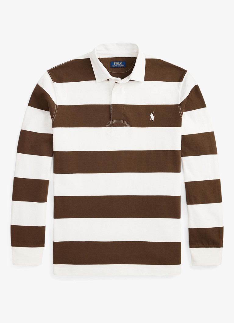 Ralph Lauren Heren Regular fit polo met logo en streepprint in de kleur Trphy Crm/Choclate Brwn / Bruin