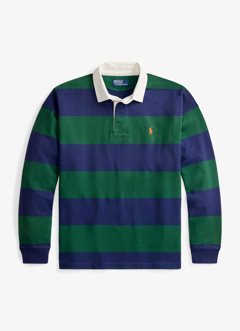 Ralph Lauren Heren Big fit rugbyshirt van jersey met polokraag in de kleur Prk Green/Drk Cblt / Groen