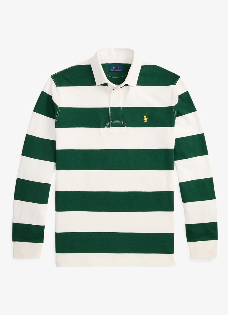 Ralph Lauren Heren Regular fit polo met logo en streepprint in de kleur Trphy Crm/Nw Forest / Groen