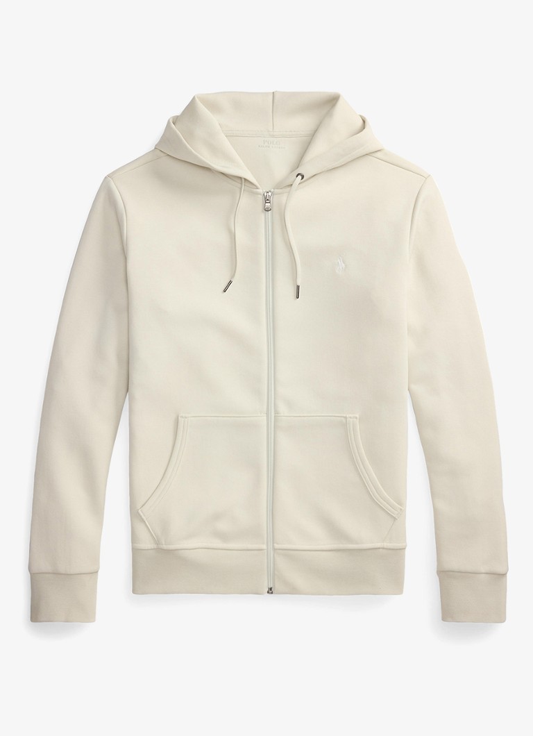 Ralph Lauren Heren Sweatvest met steekzakken en logoborduring in de kleur Stone Pebble / Gebroken wit