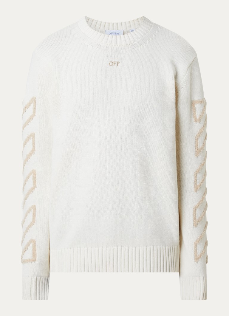 Off-White Heren Diag arrow fijngebreide trui in wolblend in de kleur Beige, maat: L