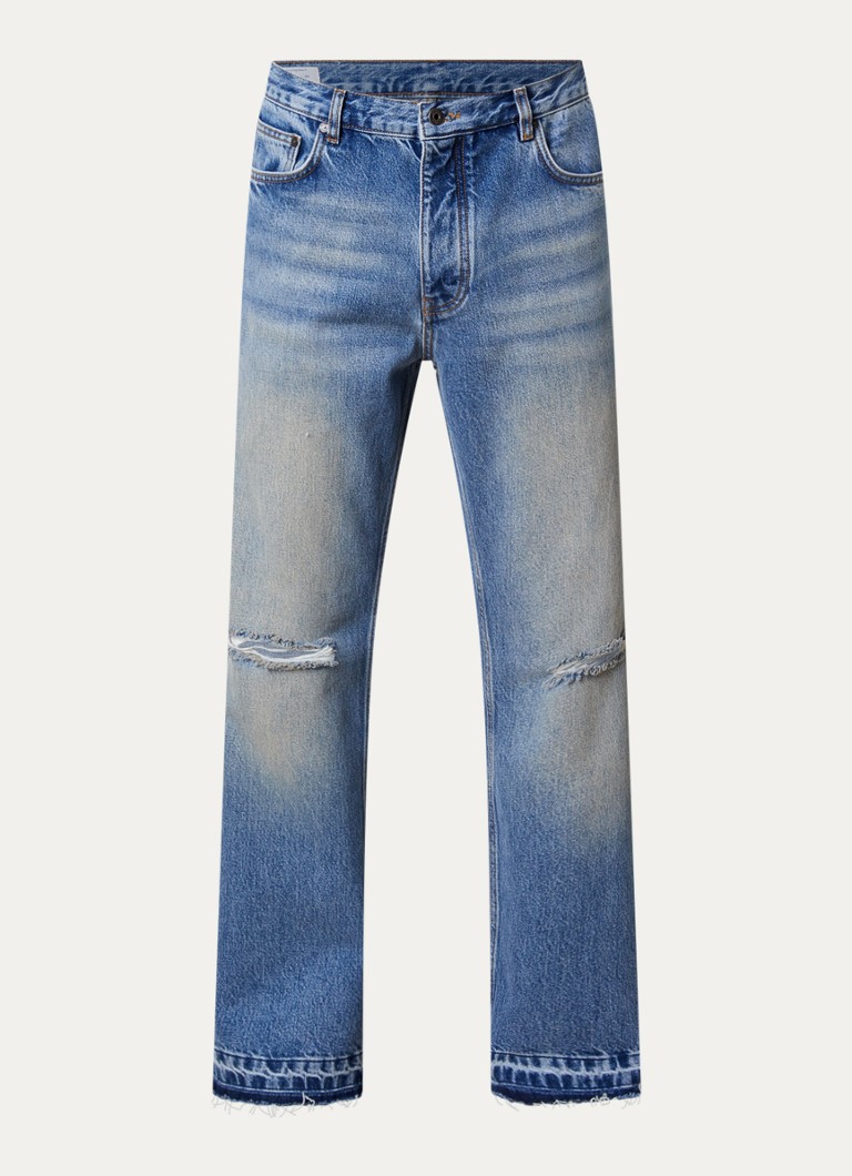 Off-White Heren Half Arrow loose fit jeans met destroyed afwerking en backprint in de kleur Indigo, maat: 32