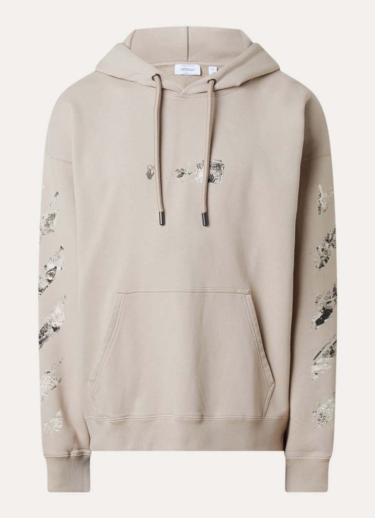 Off-White Heren Spices arrow hoodie met logo- en backprint in de kleur Beige, maat: XL