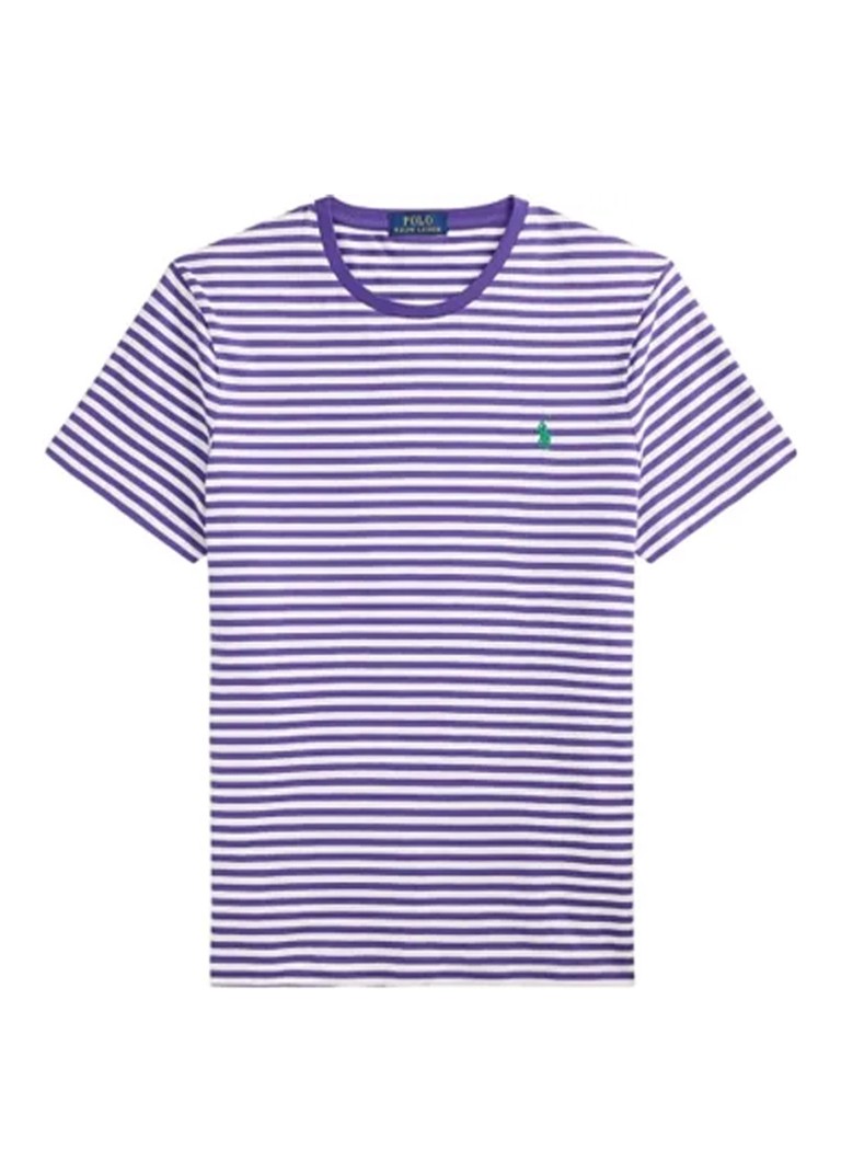 Ralph Lauren Heren T-shirt met streepprint en logoborduring in de kleur Cabana Purple/White-ZYWS