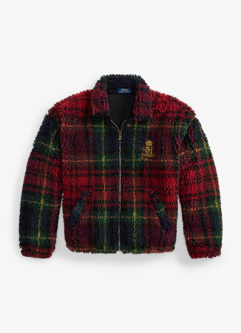 Ralph Lauren Heren Teddy jas met ruitdessin en steekzakken in de kleur Macro Holiday Plaid / Rood