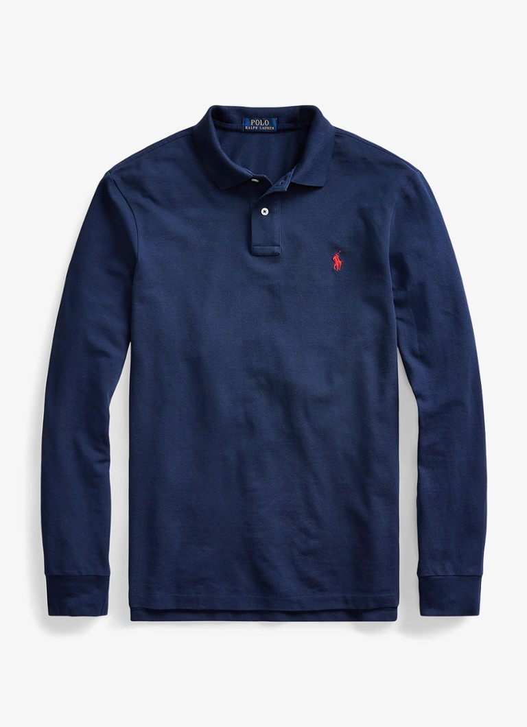 Ralph Lauren Heren Custom slim fit polo van piqué katoen in de kleur Newport Navy / Donkerblauw