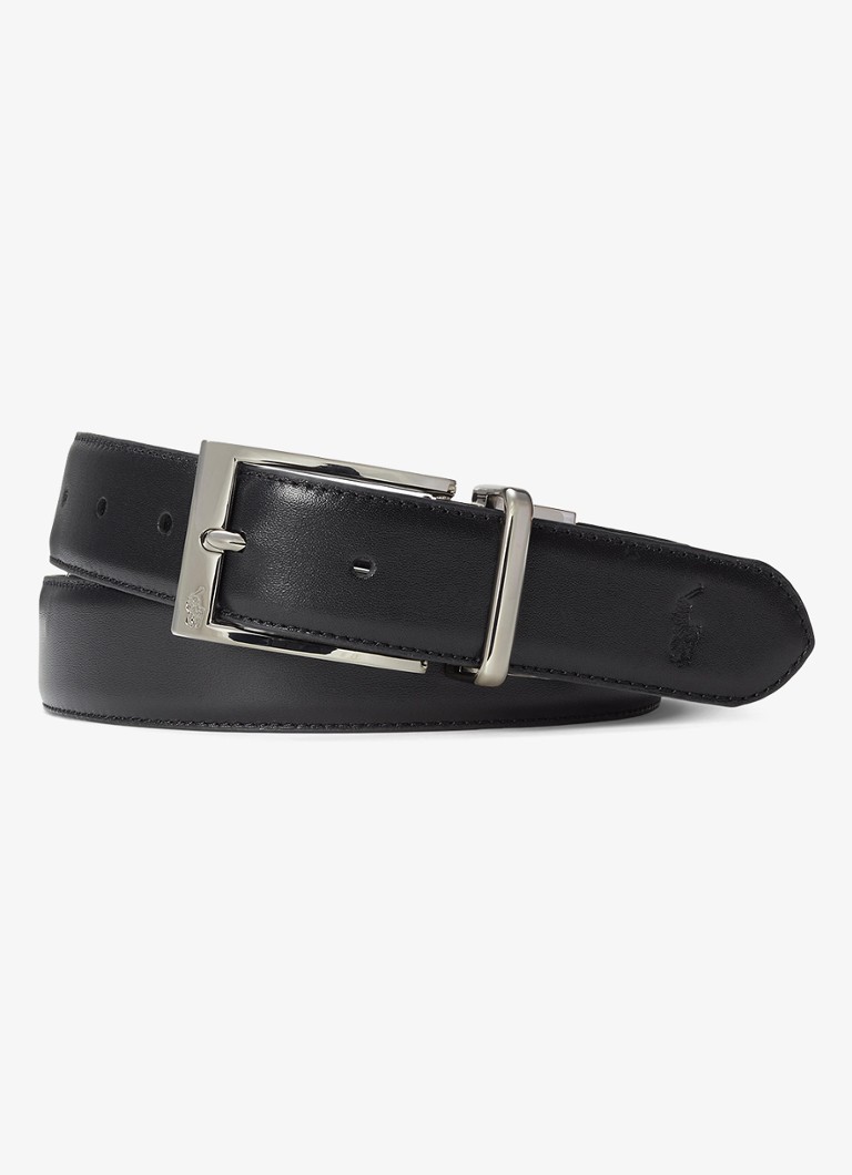 Ralph Lauren Heren Riem van leer in de kleur Black/Refined Navy / Zwart