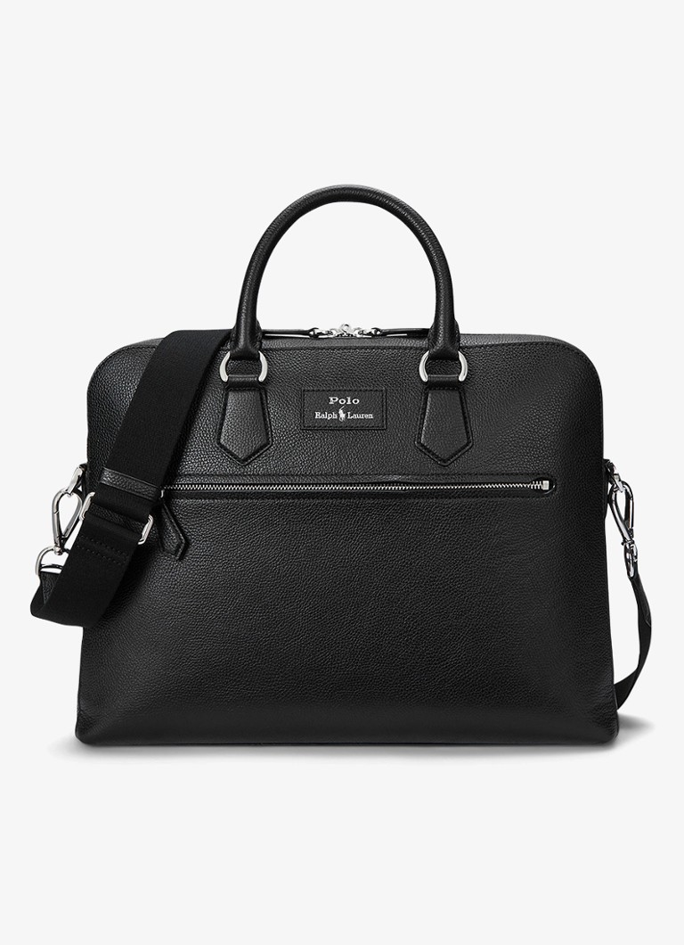 Ralph Lauren Heren Pebbled businesstas van leer in de kleur Black / Zwart