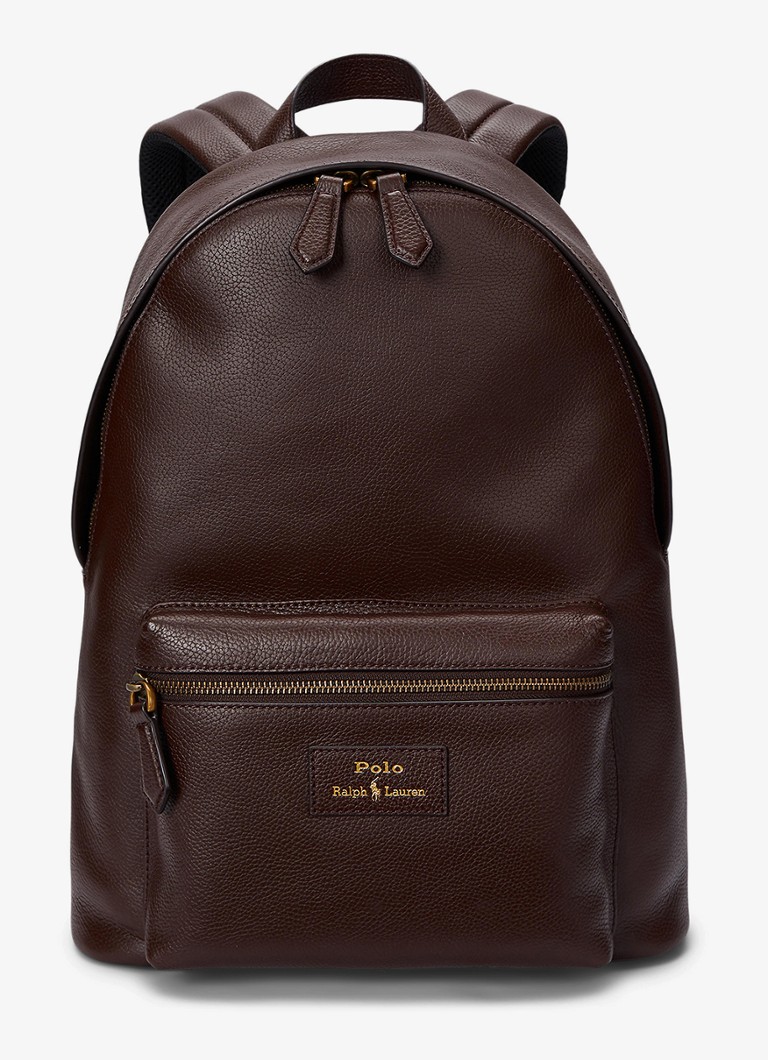 Ralph Lauren Heren Rugzak van leer met laptopvak in de kleur Donkerbruin