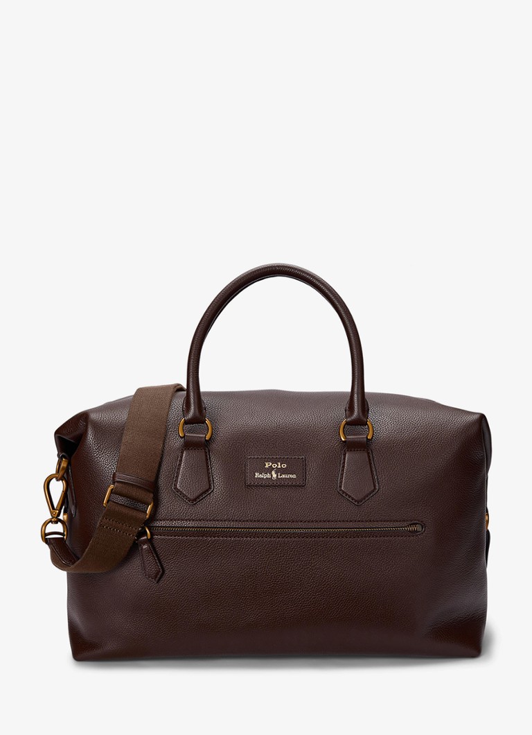 Ralph Lauren Heren Pebbled businesstas van leer met logo in de kleur Donkerbruin