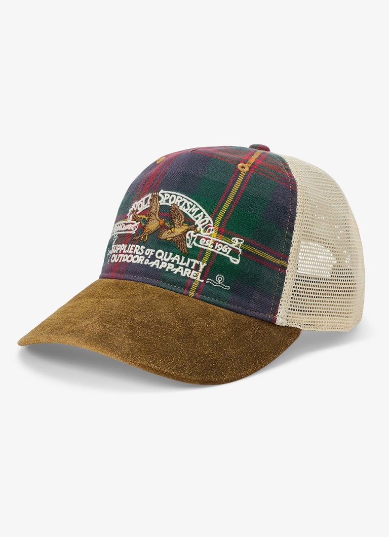 Ralph Lauren Heren Pet met logoborduring in de kleur Green Red Multi/Brown Suede-ZXFY