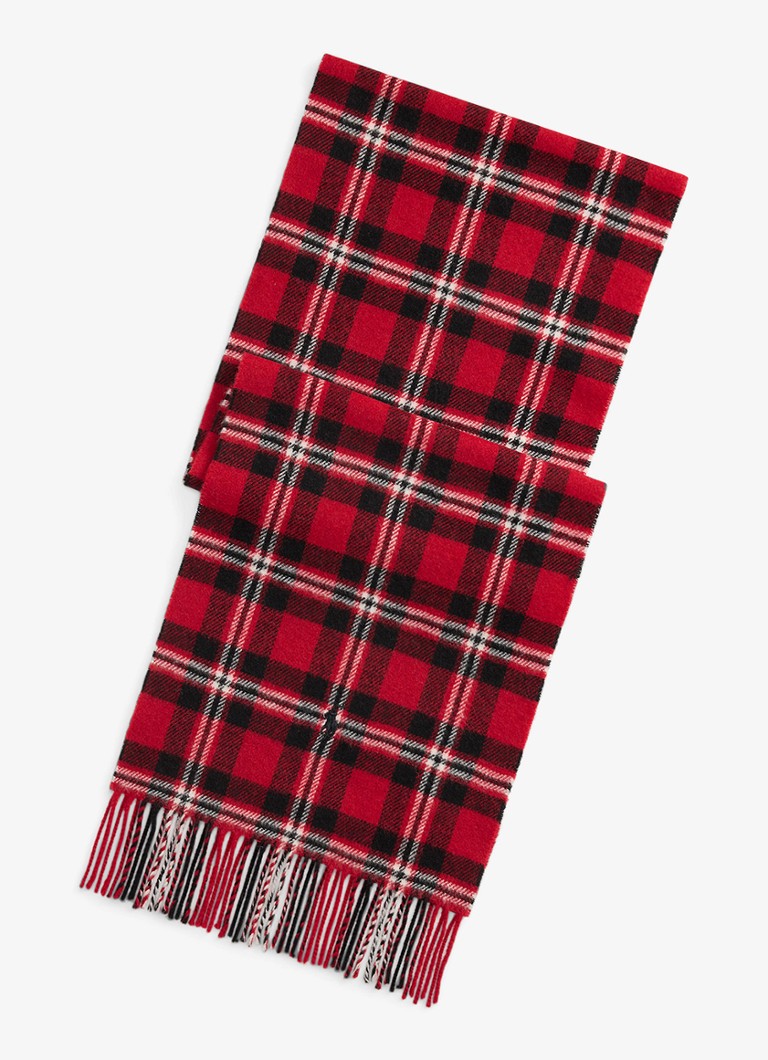 Ralph Lauren Heren Sjaal van wol met ruitdessin 175 x 30 cm in de kleur Red/Black / Rood