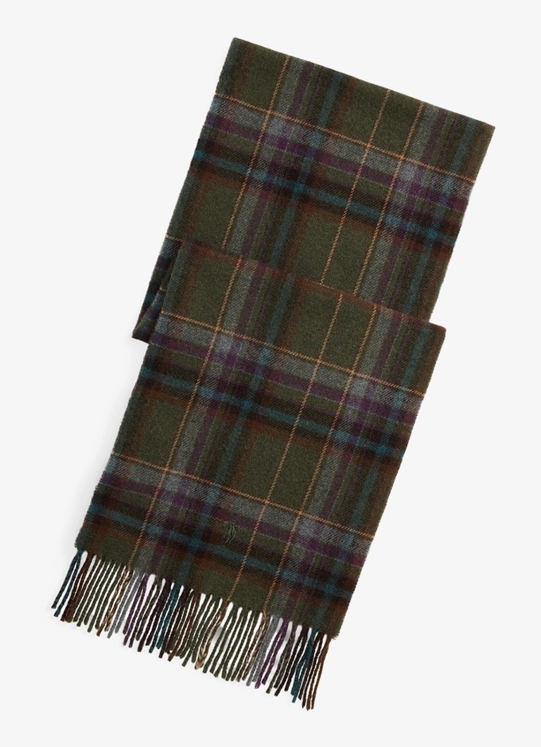 Ralph Lauren Heren Sjaal van wol met ruitdessin 175 x 30 cm in de kleur Olive / Olijfgroen
