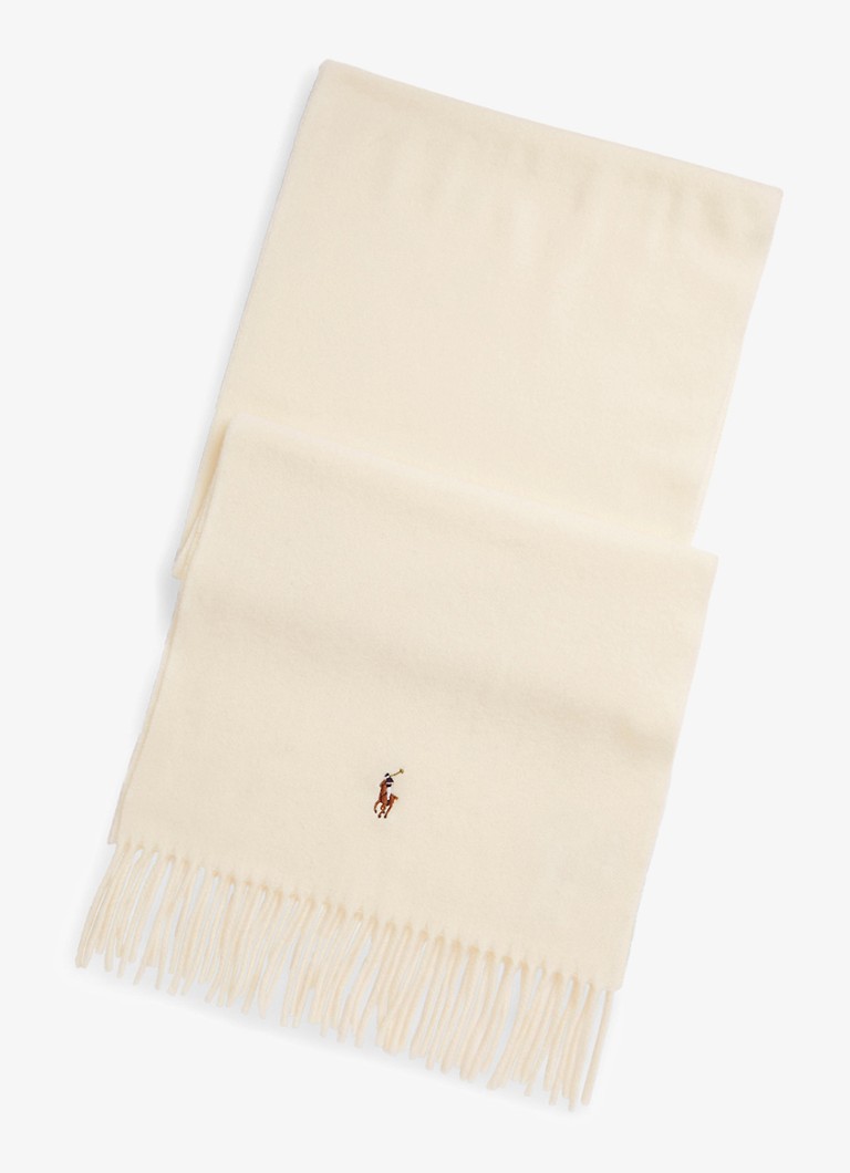 Ralph Lauren Heren Sjaal van scheerwol met franjes in de kleur Cream / Crème