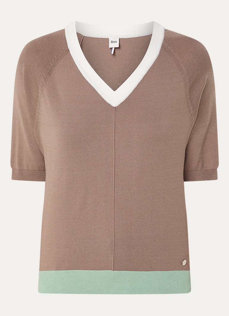 BRAX Dames Lesley fijngebreide top met V-hals in de kleur Taupe
