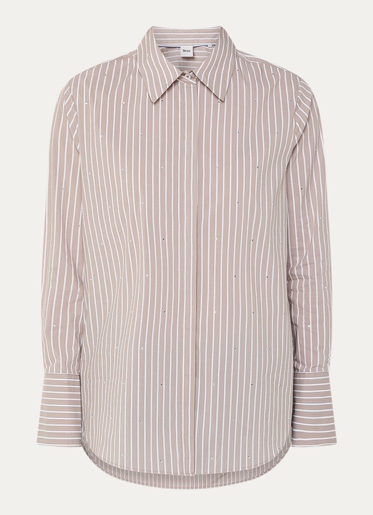 BRAX Dames Viki blouse met streepprint en strass in de kleur Beige