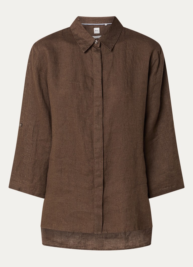 BRAX Dames Vicki blouse van linnen in de kleur Donkerbruin