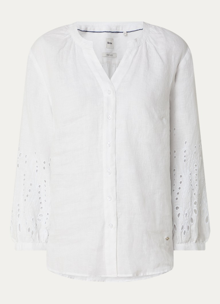 BRAX Dames Velia blouse van linnen met broderie in de kleur Wit