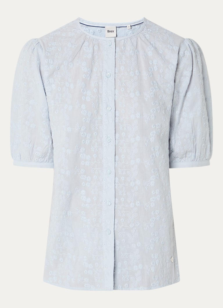 BRAX Dames Vea blouse met broderie en ballonmouw in de kleur Lichtblauw