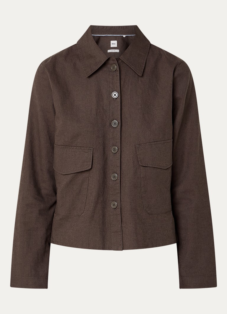 BRAX Dames Vega blouse in linnenblend met opgestikte zakken in de kleur Bronsgroen
