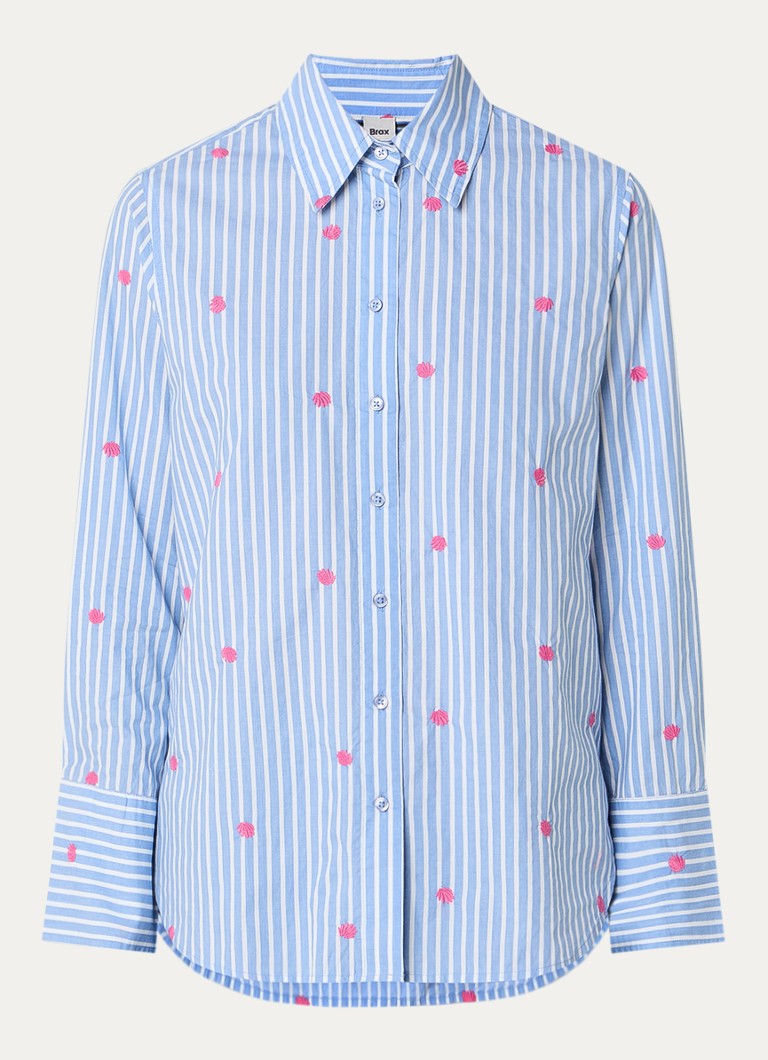 BRAX Dames Viki blouse met streepprint en borduring in de kleur Blauw