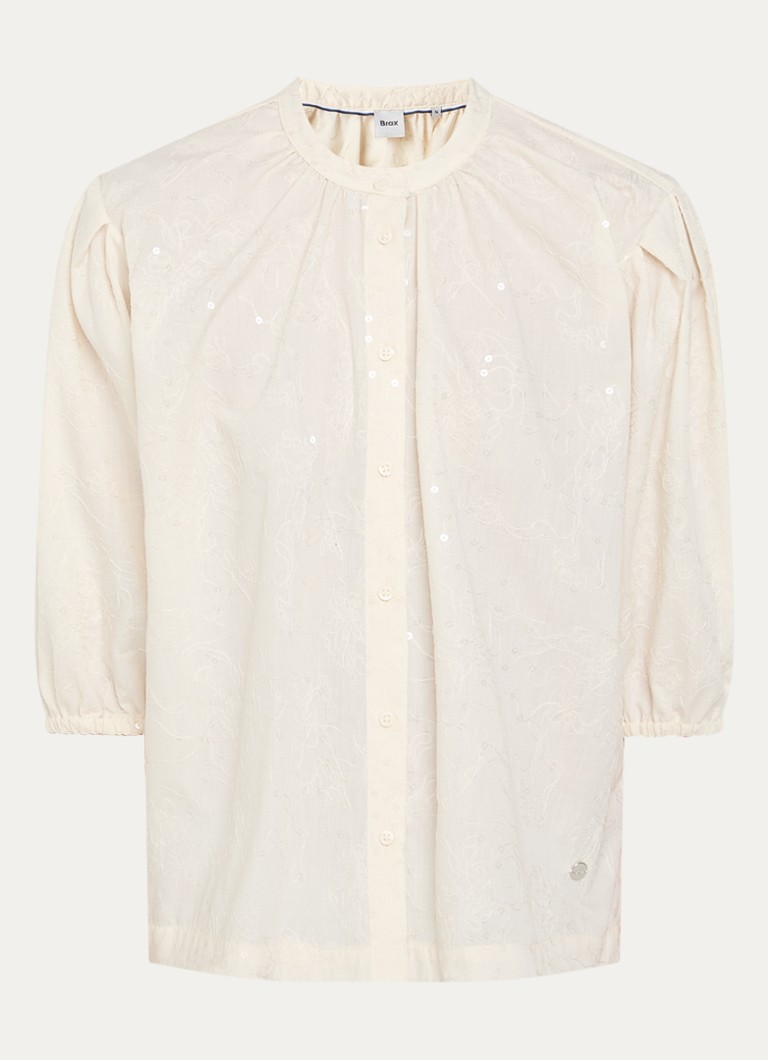 BRAX Dames Viv blouse met borduring en pailletten in de kleur Vanillegeel