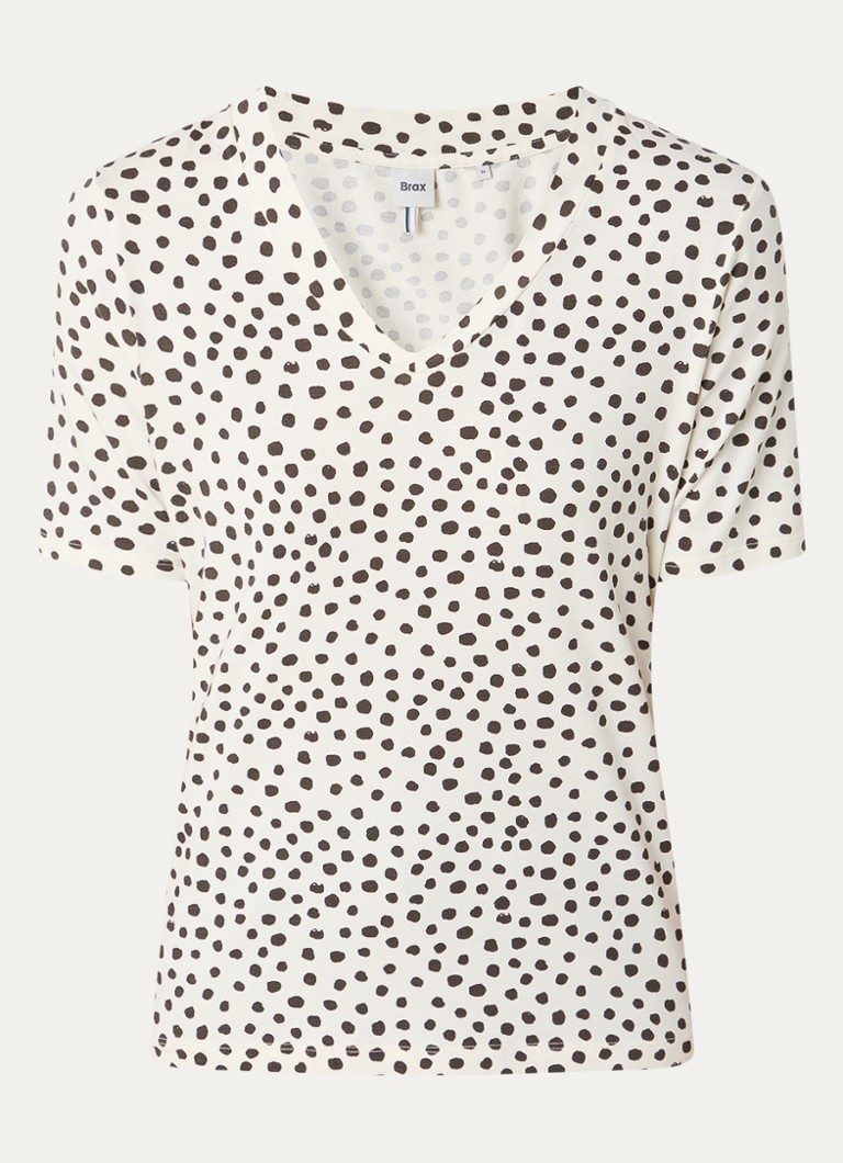 BRAX Dames Carina T-shirt met stippenprint in de kleur Gebroken wit