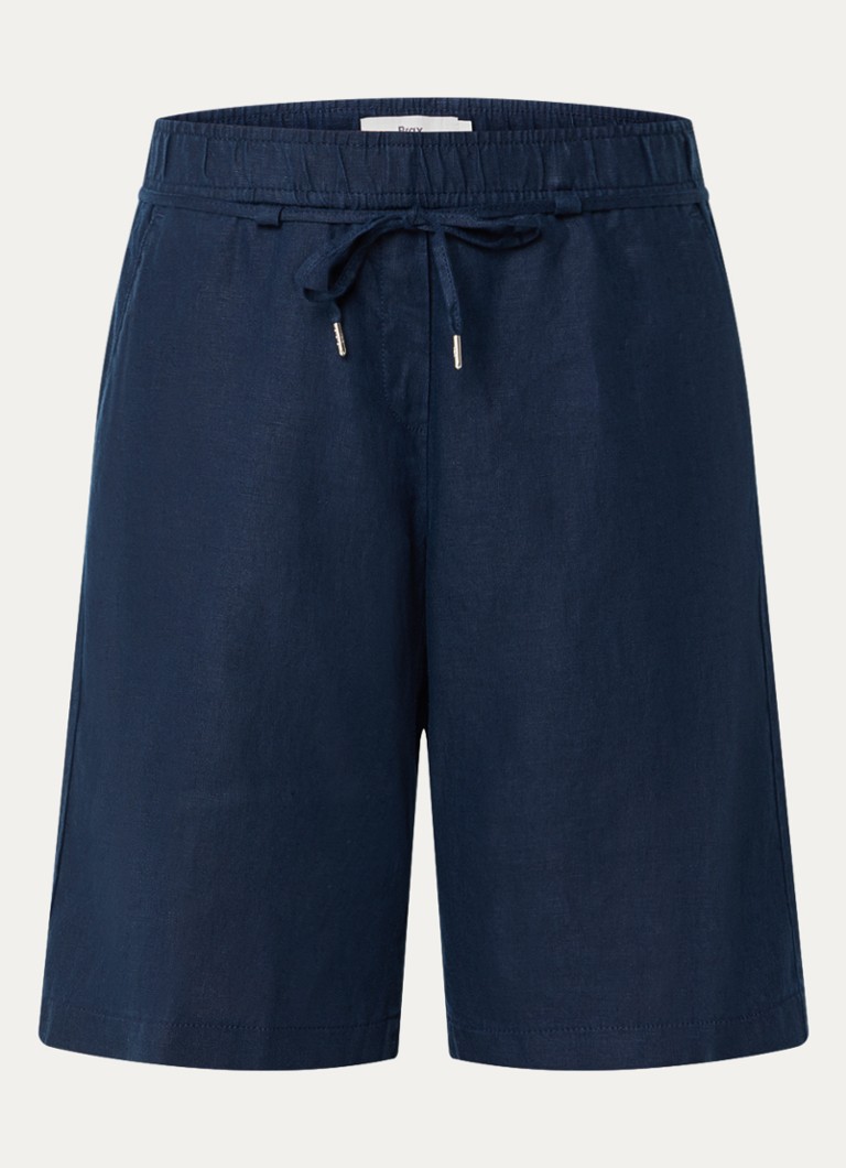 BRAX Dames Mel mid waist straight fit korte broek van linnen in de kleur Donkerblauw