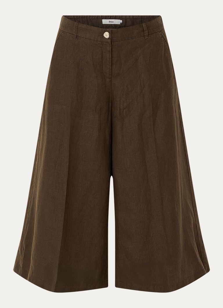 BRAX Dames Melli high waist wide leg culotte van linnen met steekzakken in de kleur Donkerbruin