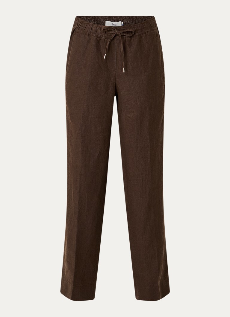 BRAX Dames Farina loose fit pantalon van linnen met steekzakken in de kleur Donkerbruin