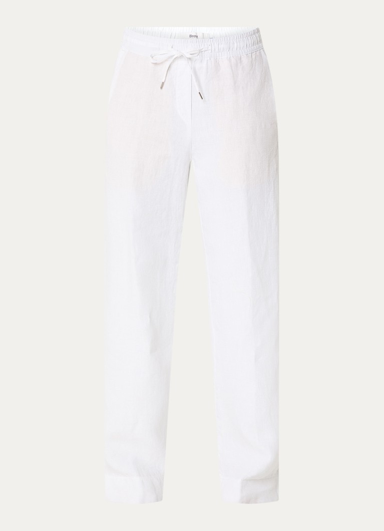 BRAX Dames Farina loose fit pantalon van linnen met steekzakken in de kleur Gebroken wit