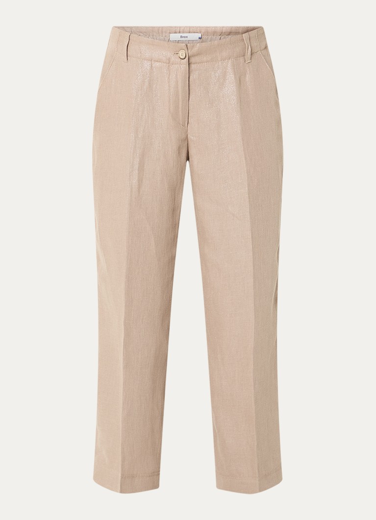 BRAX Dames Maine low waist straight fit chino in linnenblend in de kleur Donkerbeige