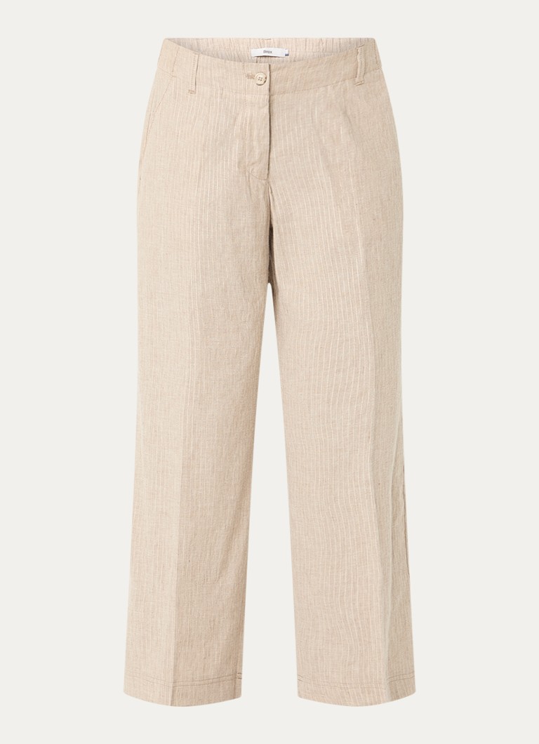 BRAX Dames Main high waist straight fit pantalon in linnenblend met streepprint in de kleur Creme