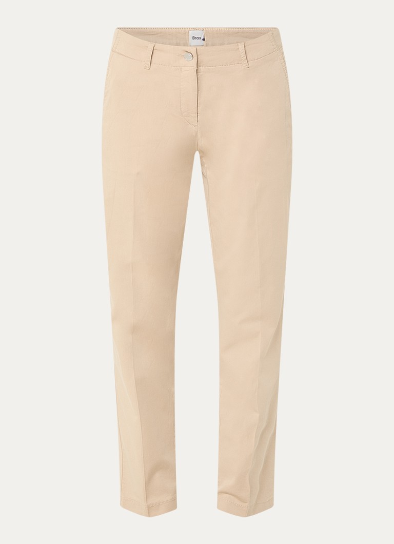 BRAX Dames Maron mid waist cropped tapered fit chino met steekzakken in de kleur Camel