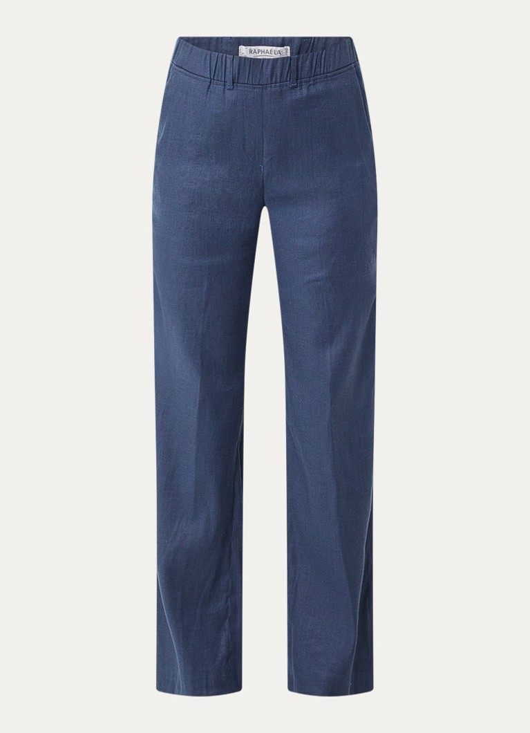 BRAX Dames High waist loose fit broek in linnenblend met steekzakken in de kleur Donkerblauw