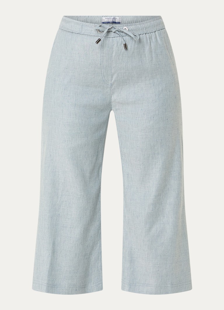 BRAX Dames Philippa mid waist wide fit cropped broek in linnenblend in de kleur Blauwgrijs