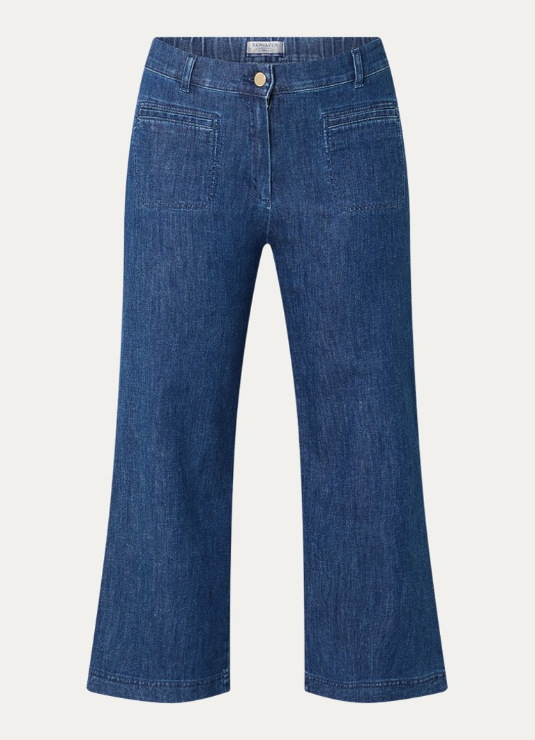 BRAX Dames Peggy mid waist straight fit cropped broek van chambray in de kleur Indigo