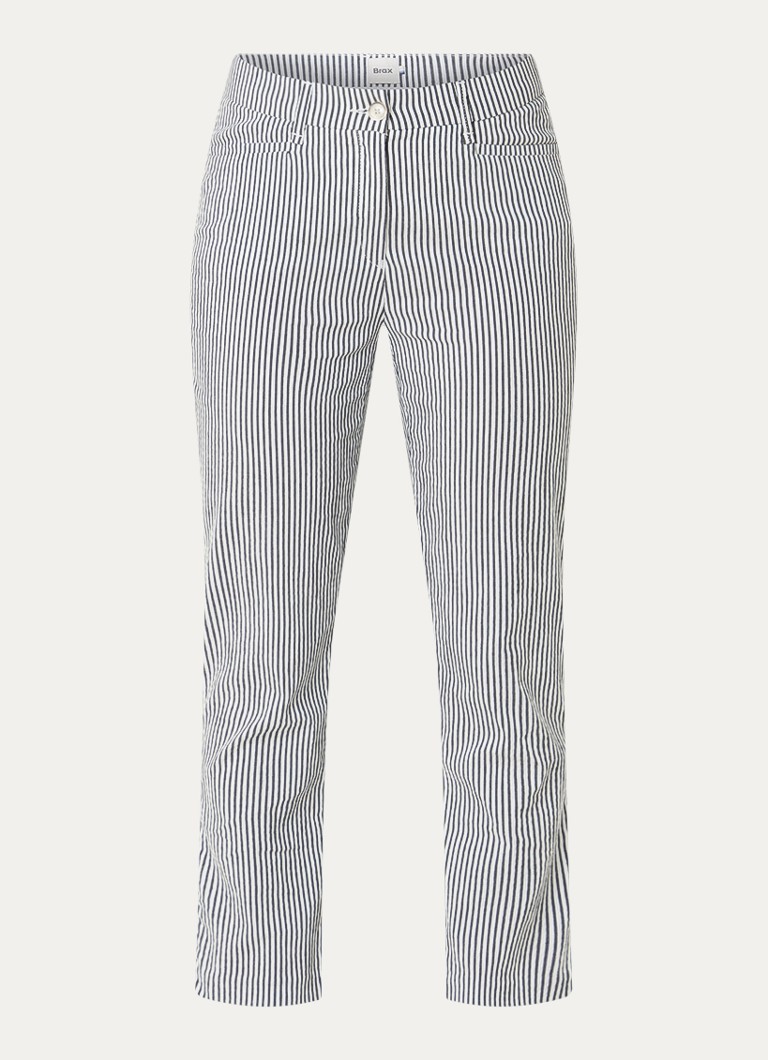BRAX Dames Mara mid waist cropped slim fit broek met streepprint en steekzakken in de kleur Donkerblauw