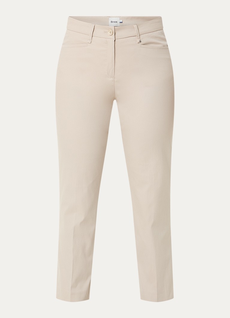 BRAX Dames Mara mid waist cropped slim fit broek met steekzakken in de kleur Beige