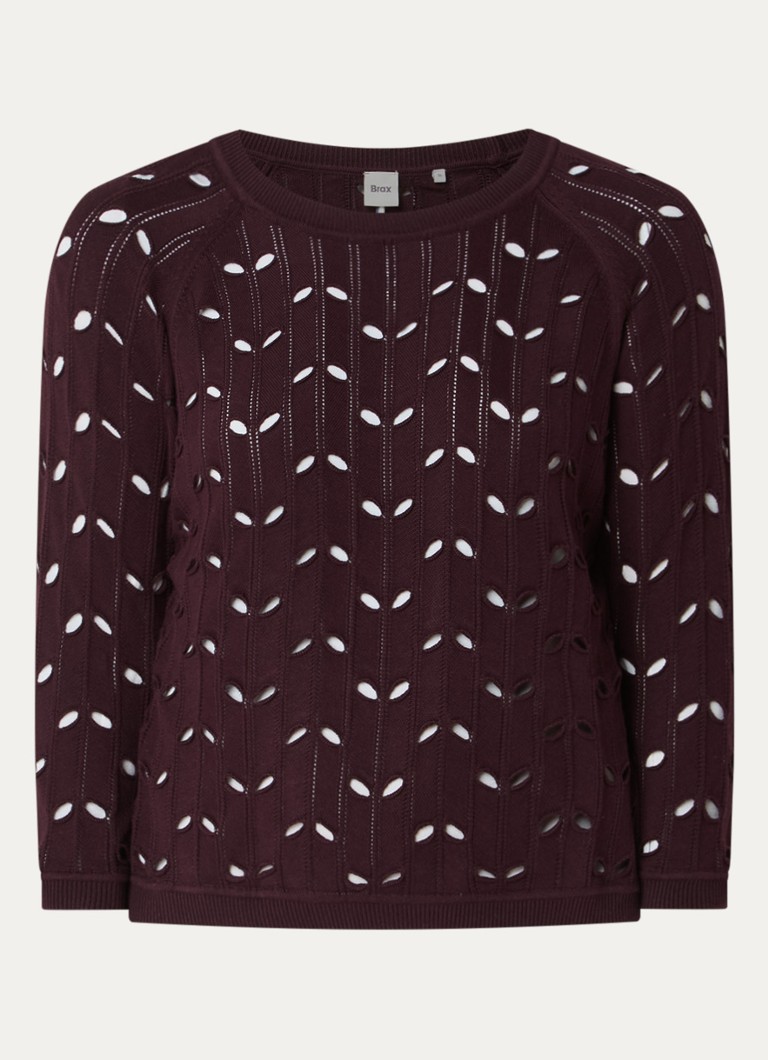BRAX Dames Nala top met opengewerkt dessin in de kleur Aubergine