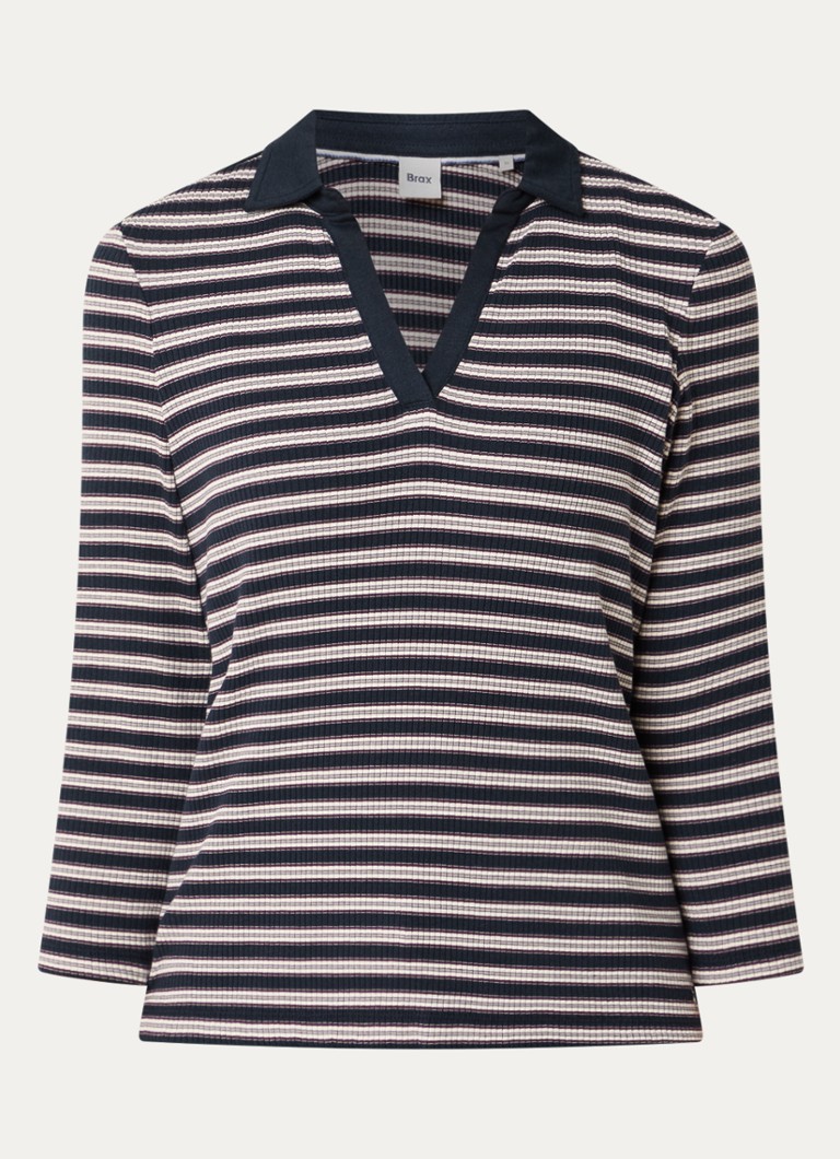 BRAX Dames Cleo ribgebreide trui met streepprint en kraag in de kleur Donkerblauw