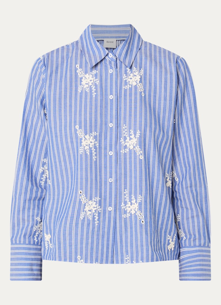 BRAX Dames Viki blouse met streepprint en borduring in de kleur Blauw